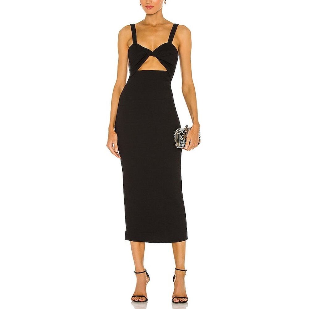 Shona Joy Sleek Black Simone Cutout Midi Dress Size 2